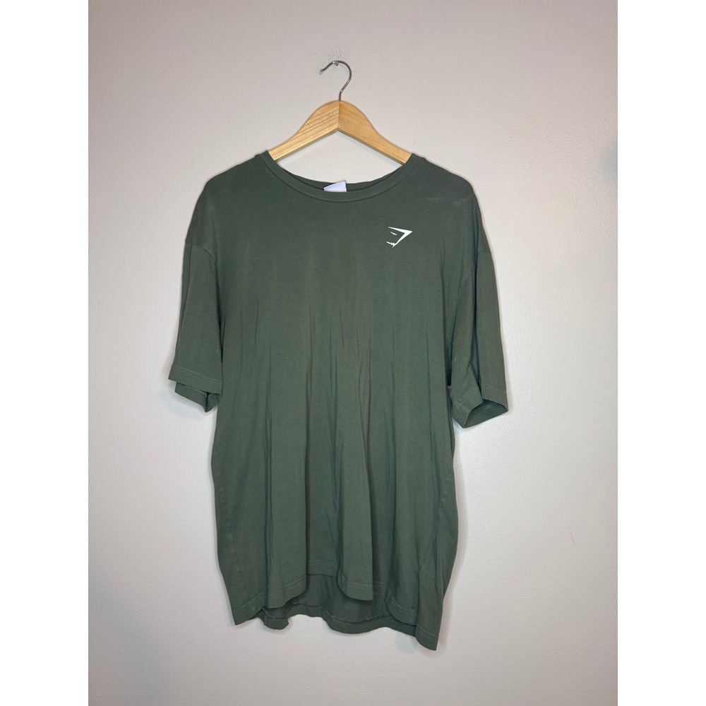Gymshark Mens Essential T-Shirt Olive Green Cotton Blend Short Sleeve Logo L